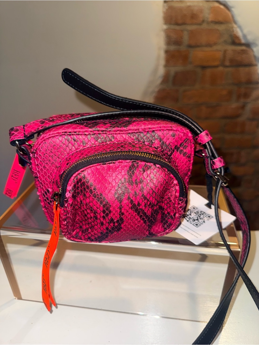 Authentic REDValentino Fuchsia Python-Embossed Leather Camera Bag